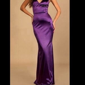 Lulus Melora Dark Purple Satin Sleeveless Maxi Dress. Size Small. Worn 1x